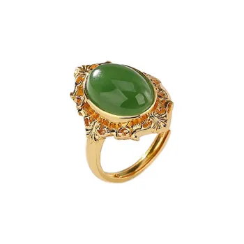 Heng Tai Jewelry 925 Sterling Silver Hetian Jade Rings Women's Jasper