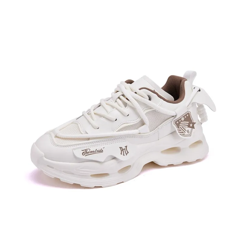 Pnj Anti Slip And Wear Resistant Lightweight Height Increasing Coverage Low Top Chunky Sneakers Men's Ecru-1
