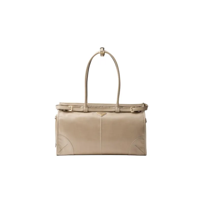 PRADA Soft Leather Shoulder Bag, Crossbody Bag, Handbag Large Size Women's Lime Gray-0