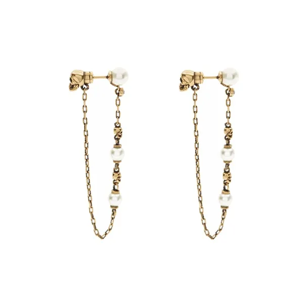 Alexander McQueen Pearl Skull Drop Chain Earrings-1