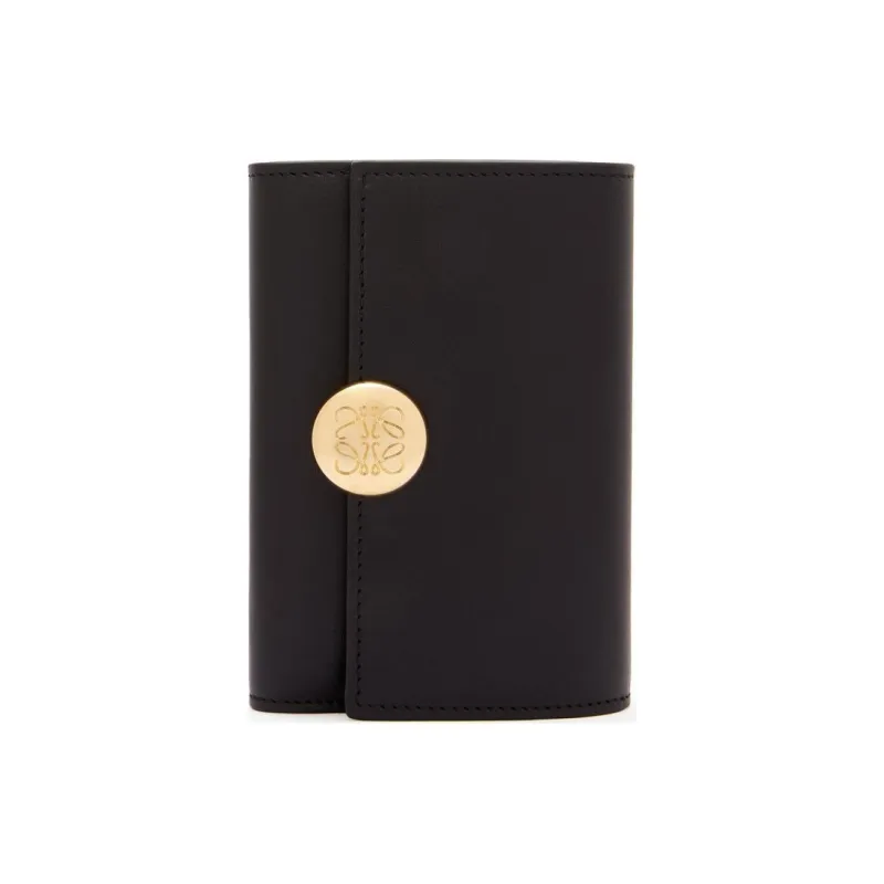 LOEWE Shiny Nappa Calfskin Wallet Small Size Unisex Black-0