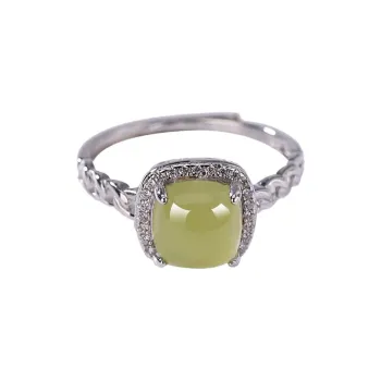 Jianlu S925 Silver Hetian Jade Rings Women's Pale Greenish-White Jade