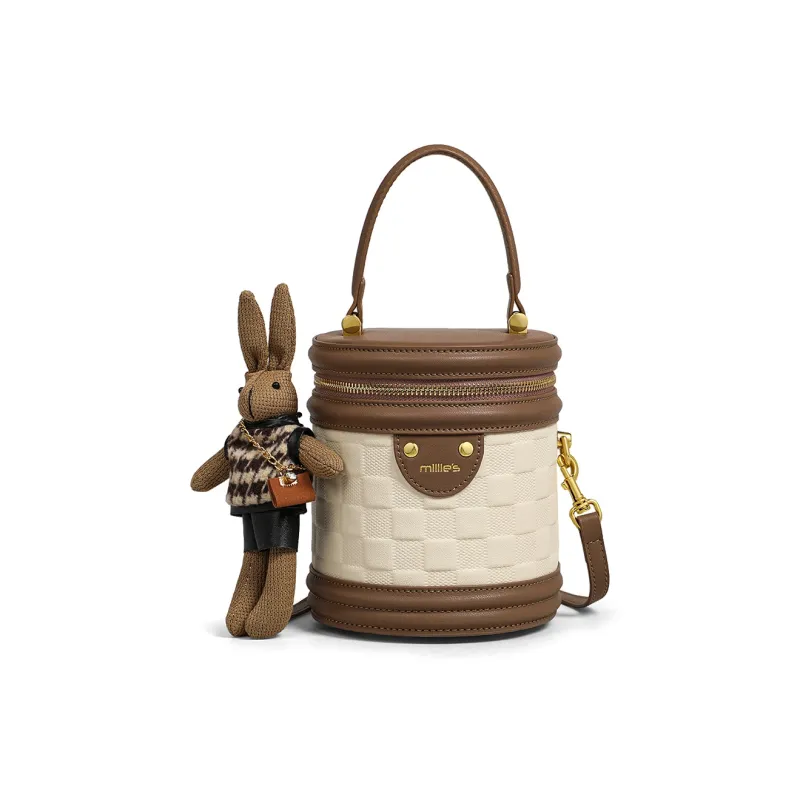 MILLIE'S Cow Leather Bucket Bag, Shoulder Bag, Crossbody Bag, Handbag, Cylinder Bag Regular Women's Ecru-4
