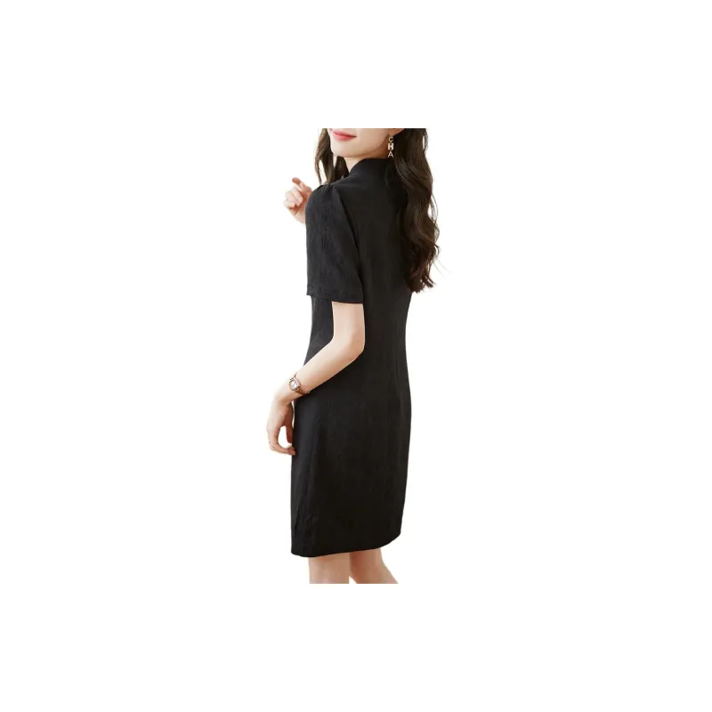 Still Quiet Short Sleeved Dresses Women's Black-4