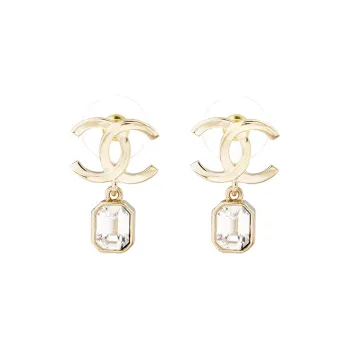 CHANEL Metal Rhinestone Earrings Women's Gold