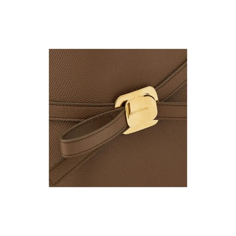 FERRAGAMO Vara Cow Leather Tote Bag Shopping Bag Handbag Medium Size Women's Dark Brown-3