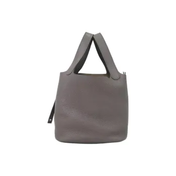 HERMES Picotin Lock Clemence Bullock Leather Basket Bag, Bucket Bag, Handbag Women's 8F Gris ÉTain Tin Gray