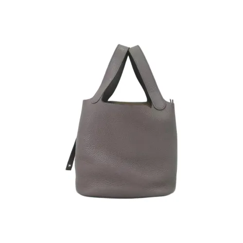 HERMES Picotin Lock Clemence Bullock Leather Basket Bag, Bucket Bag, Handbag Women's 8F Gris ÉTain Tin Gray
