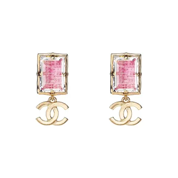 CHANEL Metal Earrings Women's Gold/Pink