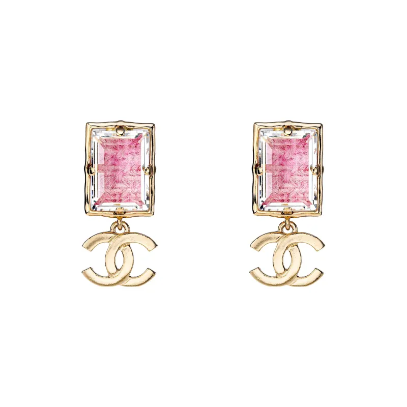CHANEL Metal Earrings Women's Gold/Pink-0