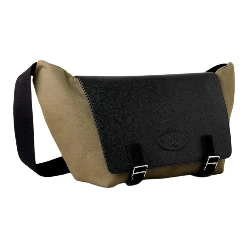 Mulberry Grained Leather Messenger Bag Shoulder Bag Crossbody Bag Men's Olive Green & Black-1
