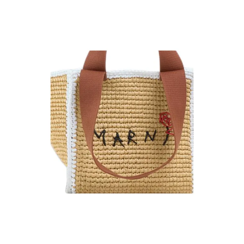 MARNI Logo Embroidered Woven Top Handle Bag-3