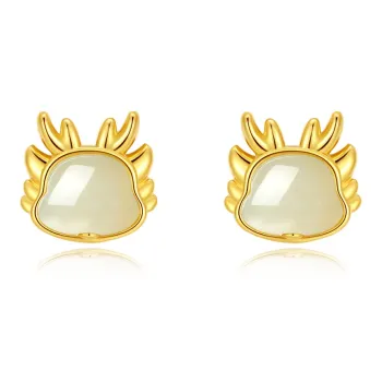 SEVEN COOK Hetian Jade Ear Stud Pale Greenish White Jade Women's
