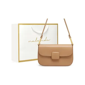 Narandu Cow Leather Patchwork Synthetic Leather Tofu Bag Shoulder Bag Crossbody Bag Small Size Women's Nampuri Apricot