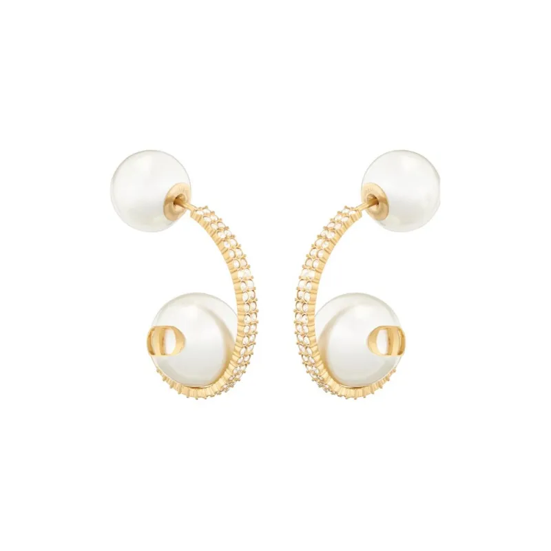 DIOR Rhinestone Pearls Earrings Women's Gold/White-2