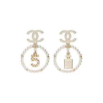 CHANEL Gold/White Earrings Women's