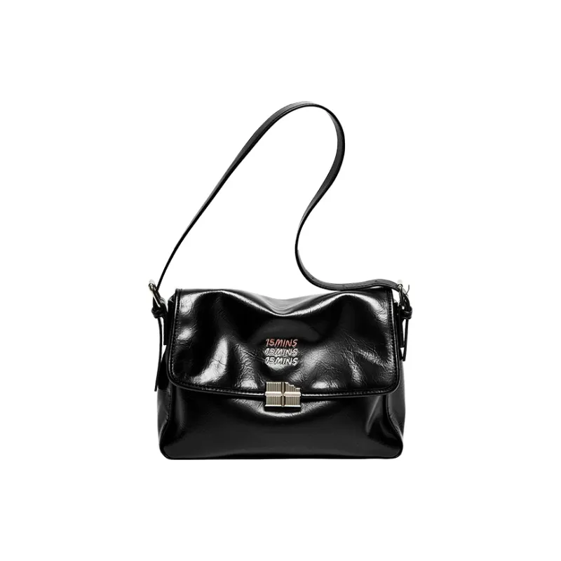 15 MINS Synthetic Leather Tote Bag Elegance Fashion Advanced Feminine Crossbody Bag Shoulder Bag Women's Black-1