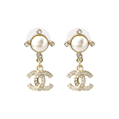 CHANEL Crystal Pearl Cc Drop Earrings