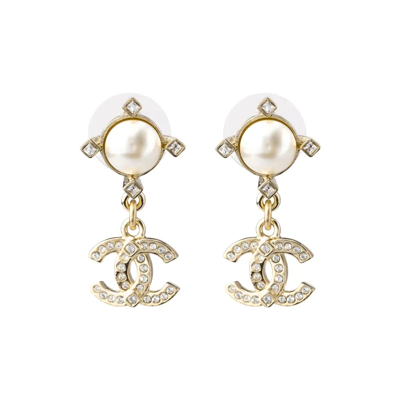 CHANEL Crystal Pearl Cc Drop Earrings-0