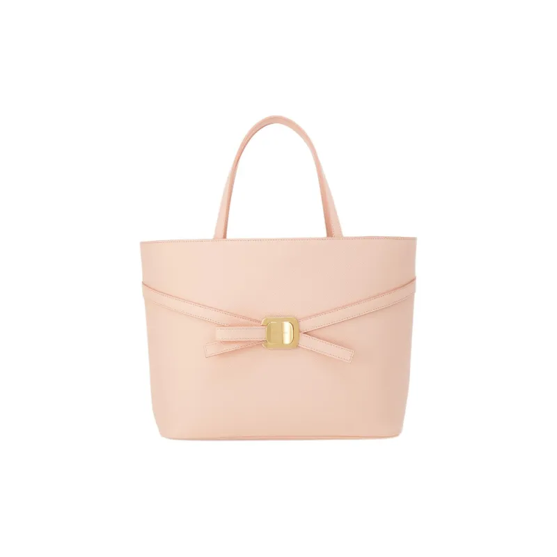 FERRAGAMO Vara Leather Tote Bag Shopping Bag Handbag Small Size Women's Light Pink Red-0
