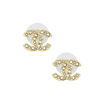 CHANEL 2010 Plated Cc Crystal Drop Costume Earrings
