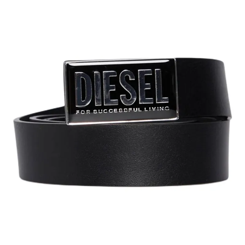 DIESEL Emblem Smooth Buckle Design Leather Belts Men's Yellow Width 3CM-1