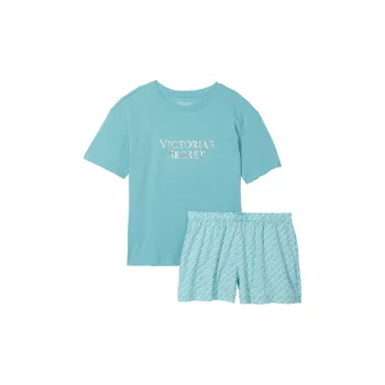 Victoria's Secret Cotton Short Tee-Jama Set/Fountain Blue Pajama Set Women's Macaron Blue