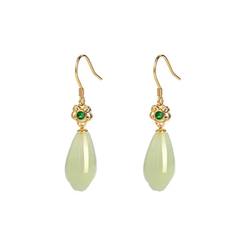 Xiaoyinjiang 925 Sterling Silver Hetian Jade Earrings Women's