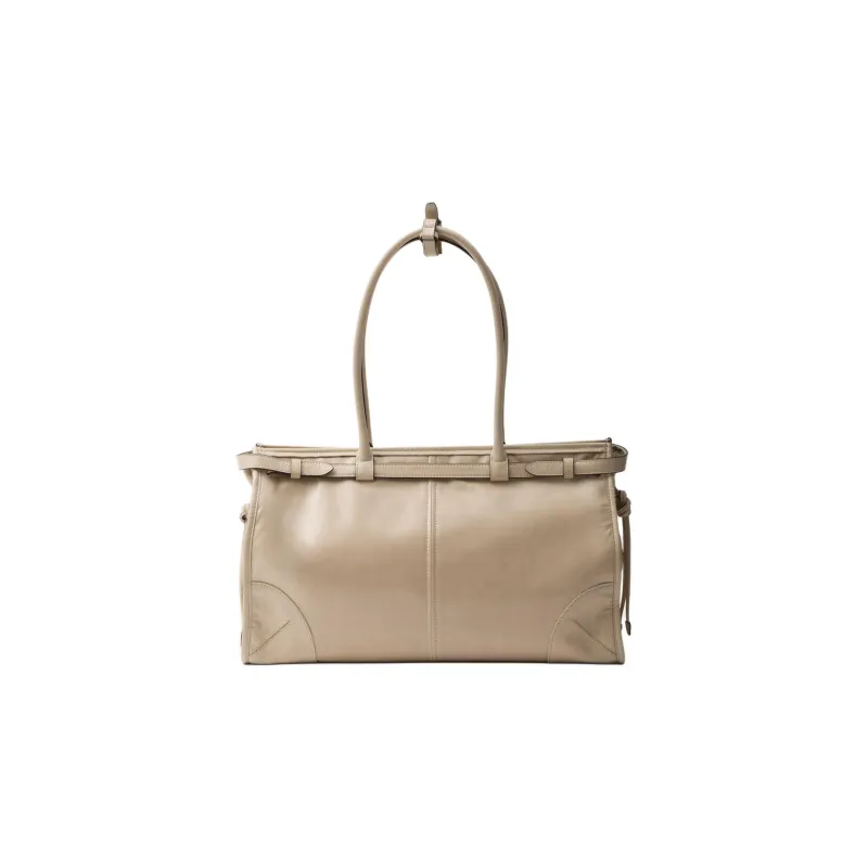 PRADA Soft Leather Shoulder Bag, Crossbody Bag, Handbag Large Size Women's Lime Gray-2