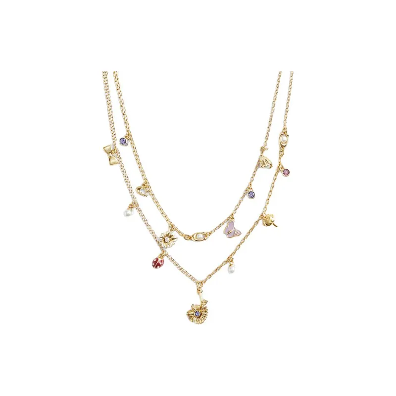 COACH Brass-Plated Enamel Glass Cubic Zirconia Necklaces Women's Gold-0