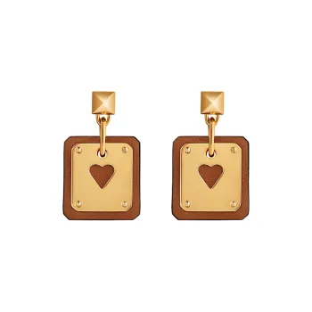 HERMES As De Coeur Calfskin Earrings Women's