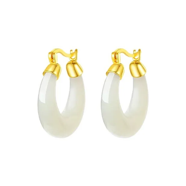 HENGTAIZHUBAO Hetian Jade Earrings Green Jade Women's-4