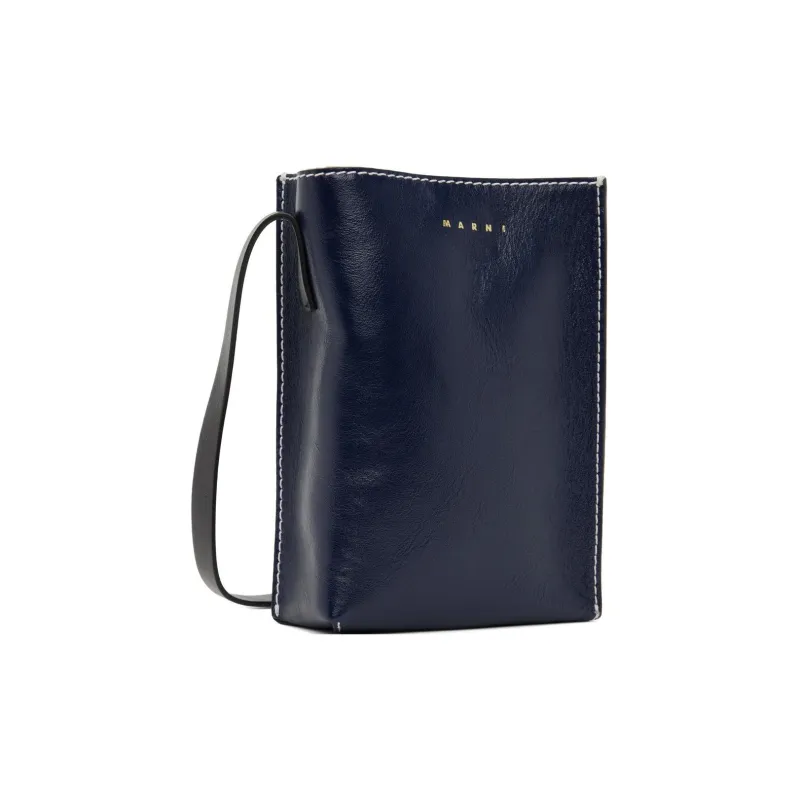 MARNI Grained Calfskin Messenger Bag Crossbody Bag Shoulder Bag Men's Marine Blue & Gray-1