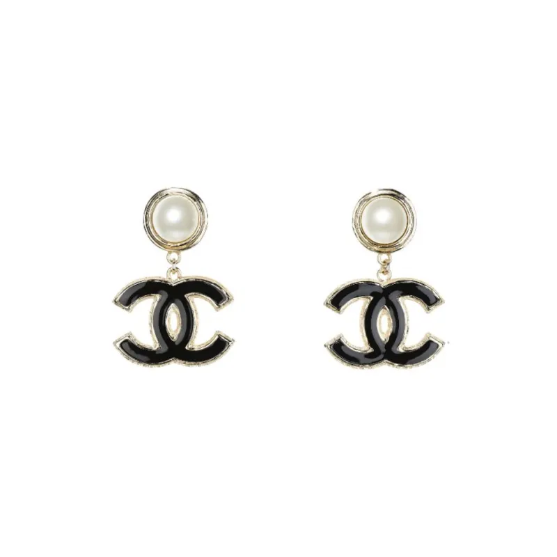 CHANEL Pearl Earrings Women's Black-0