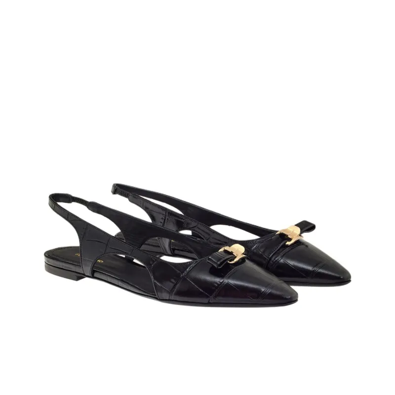 FERRAGAMO Logo-plaque Slingback Ballerina Shoes-3