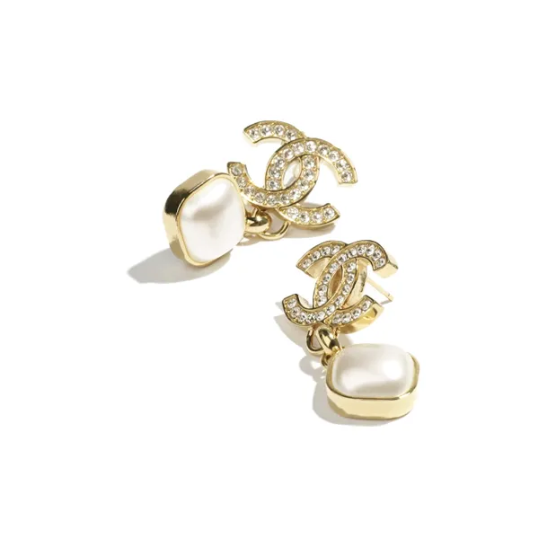 CHANEL Metal Resin Rhinestones Earrings Women's Gold-1