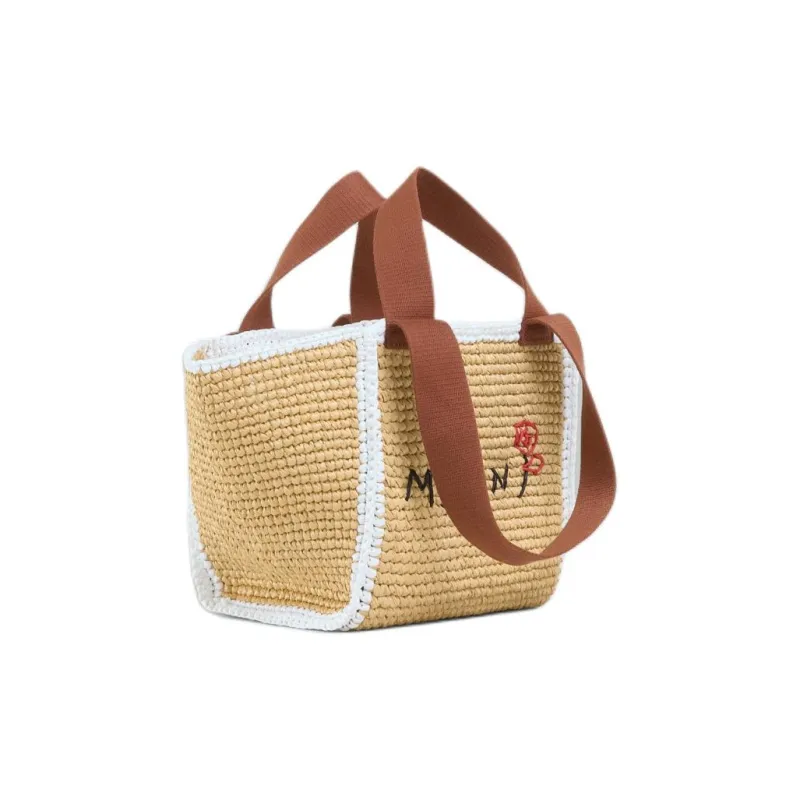 MARNI Logo Embroidered Woven Top Handle Bag-1