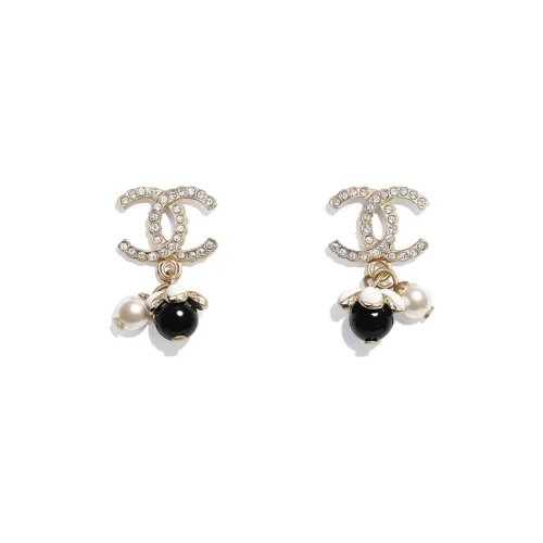 CHANEL Earrings Women's Gold/Pearl White/Black White