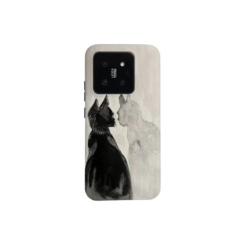 Keshami PC Material Fully Enclosed Impact Resistant Matte Watercolor Cat Phone Cases Suitable For Xiaomi 14/14pro-1
