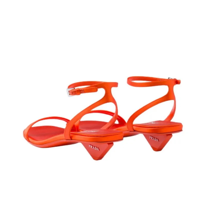 PRADA Triangle-heel Satin Sandals-3
