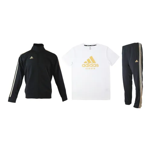 Adidas Casual Sportswear Men Set Black/Gold Coats+White T-Shirts+Black/Gold Pants