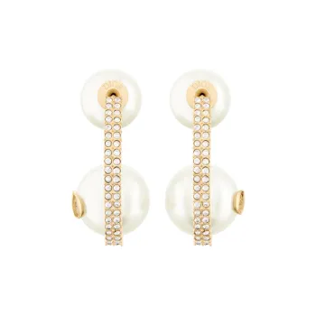 DIOR Rhinestone Pearls Earrings Women's Gold/White