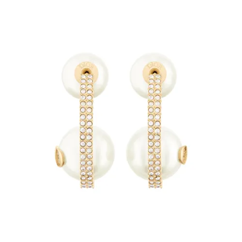 DIOR Rhinestone Pearls Earrings Women's Gold/White