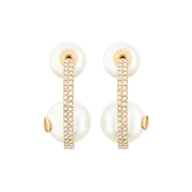 DIOR Rhinestone Pearls Earrings Women's Gold/White-0