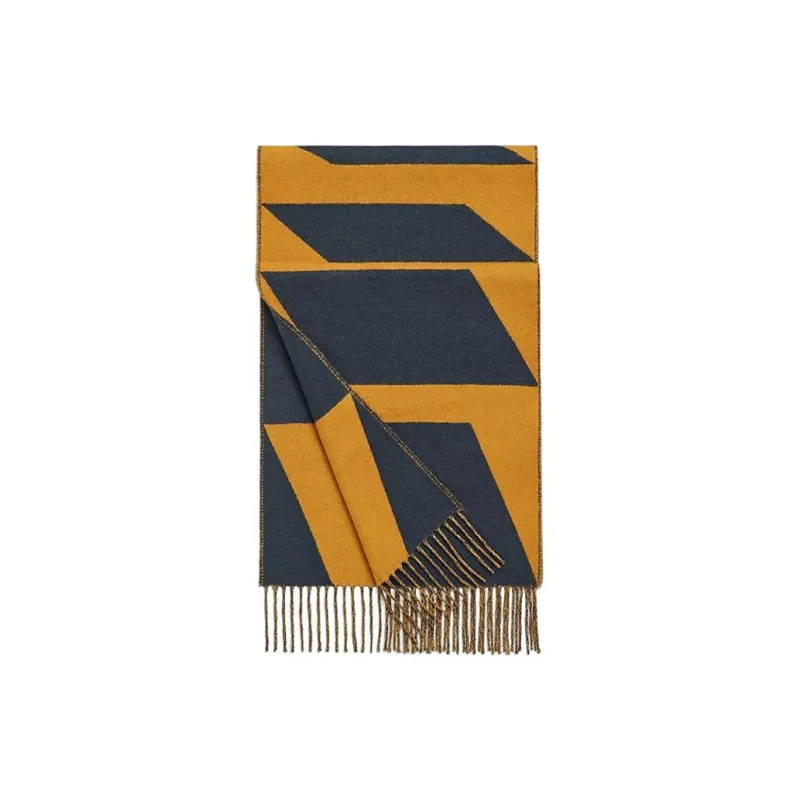 HERMES Cashmere Knit Scarves Unisex Yellow-3