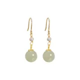 Gold Freshwater Pearl Hetian Jade Earring