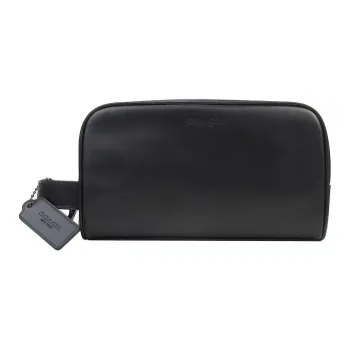 COACH Travel Kit Smooth Leather Travel Bag, Toiletry Bag, Makeup Bag, Clutch Unisex Black