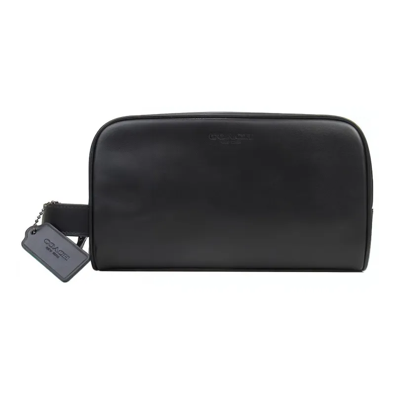 COACH Travel Kit Smooth Leather Travel Bag, Toiletry Bag, Makeup Bag, Clutch Unisex Black-0