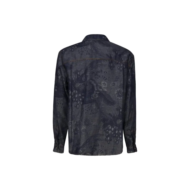 ETRO Pattern Jacquard Button Up Denim Shirt-1