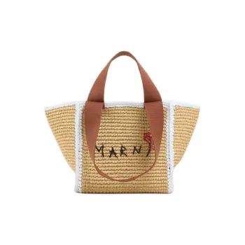 MARNI Logo Embroidered Woven Top Handle Bag